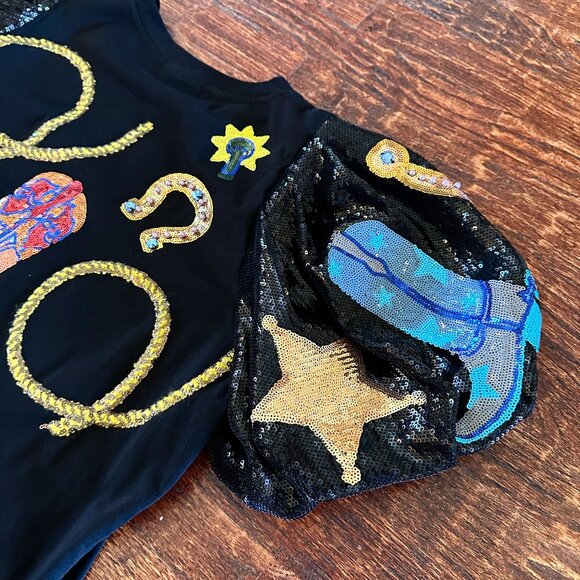 EUC, Medium, Queen of Sparkles, Black Sequin Cowgirl Icon Tunic Dress - Picture 7 of 9